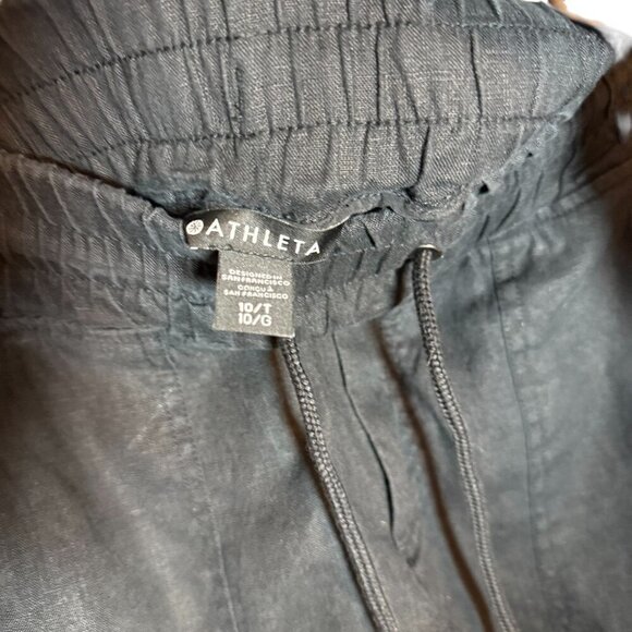 Athleta Womens Black Linen Jogger Pants Size 10/10T With Elastic Waist & Zipper - Picture 6 of 7